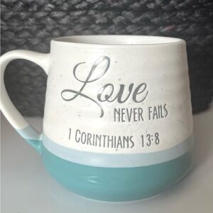 Seeds & Sunshine “Love Never Fails” 1 Corinthians 13:8 Bible Verse Coffee Mug